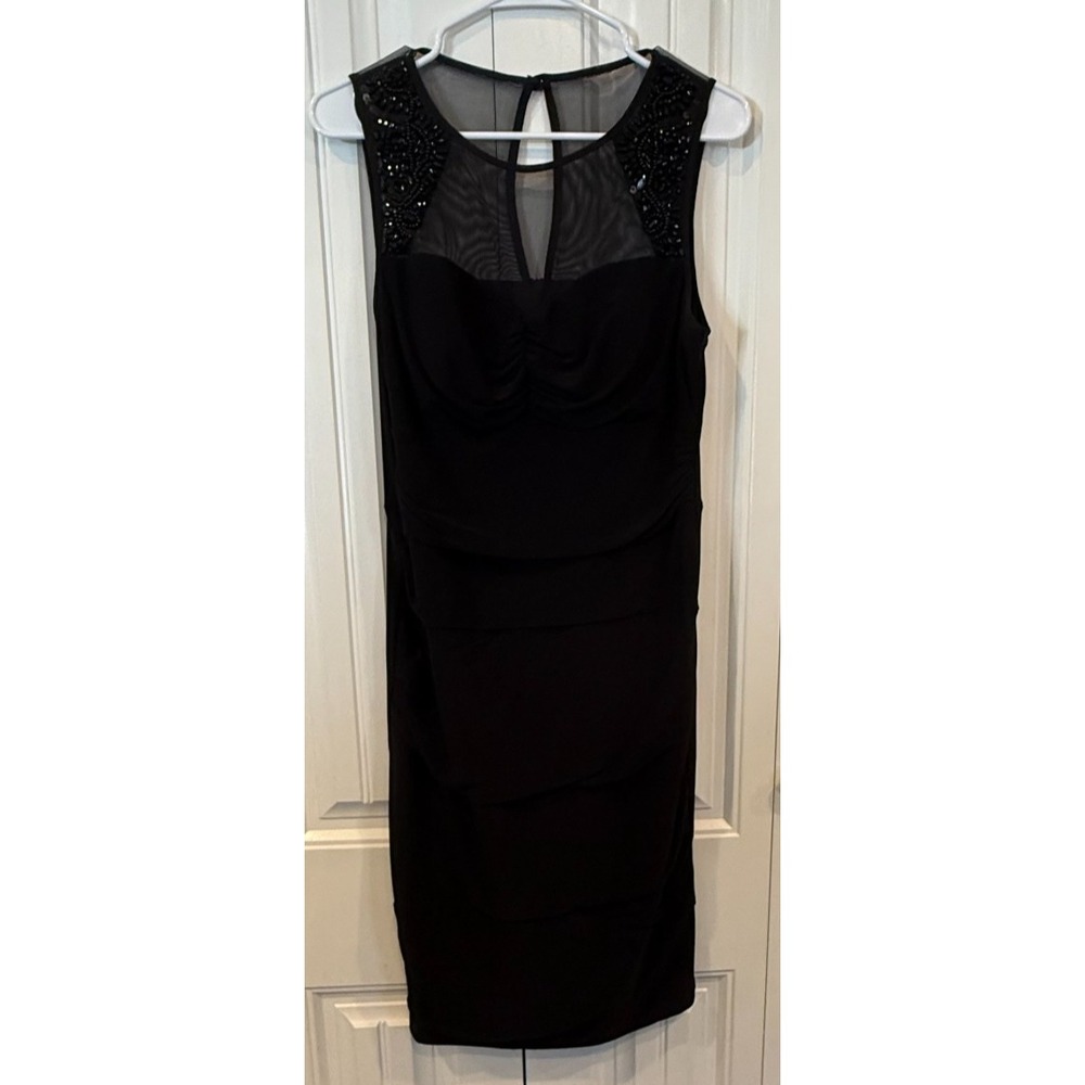 Dressbarn Collection Women's Black Ruched Sheath Cocktail Dress Size 10 Beaded M